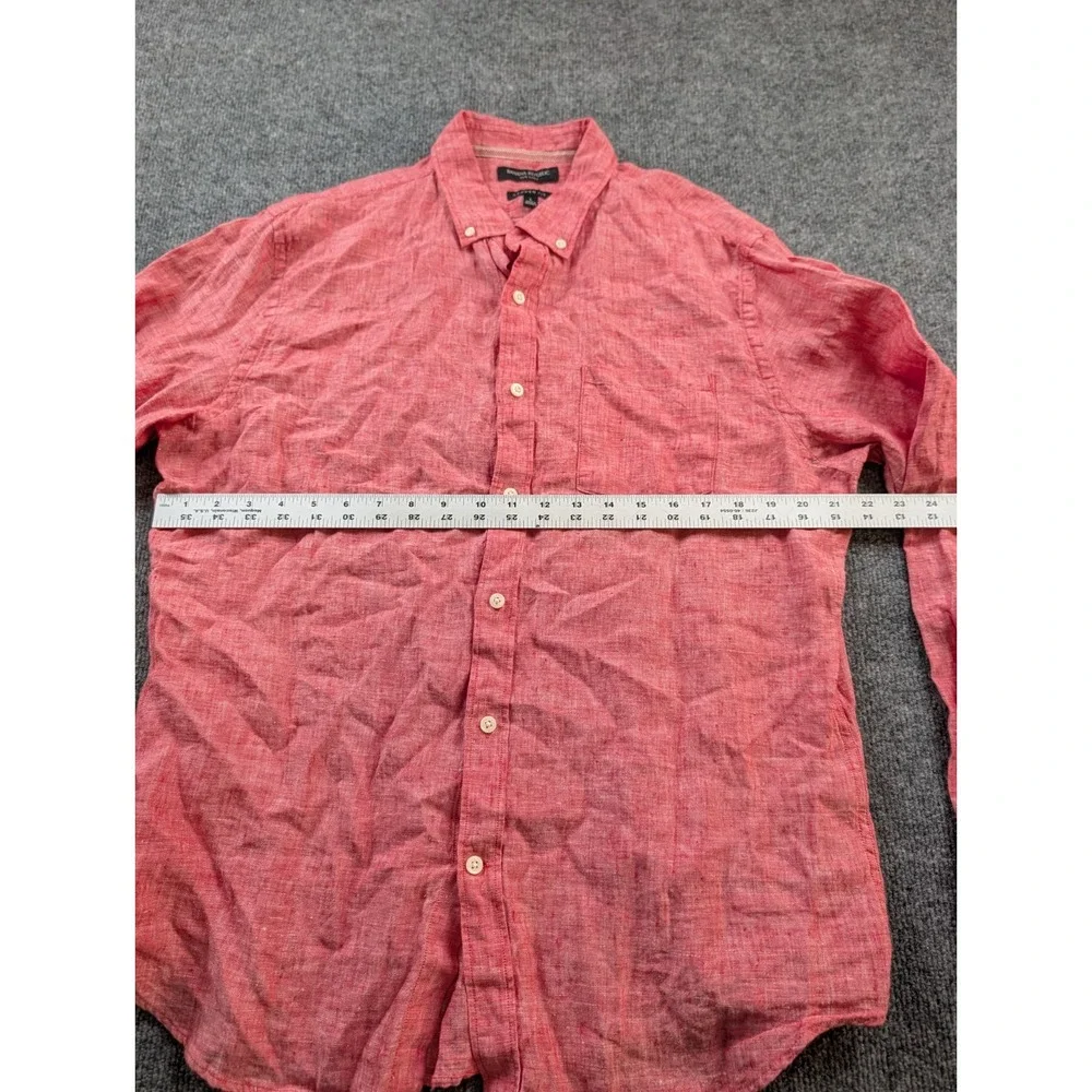 Banana Republic 100% Linen Shirt Mens Size Large L Camden Fit Coral Red Button